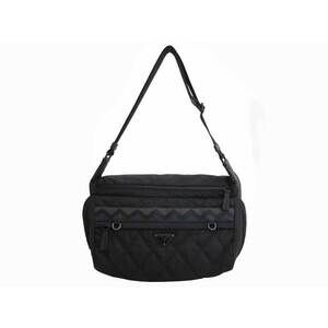 PRADA Quilted Crossbody Shoulder Bag Black Canvas